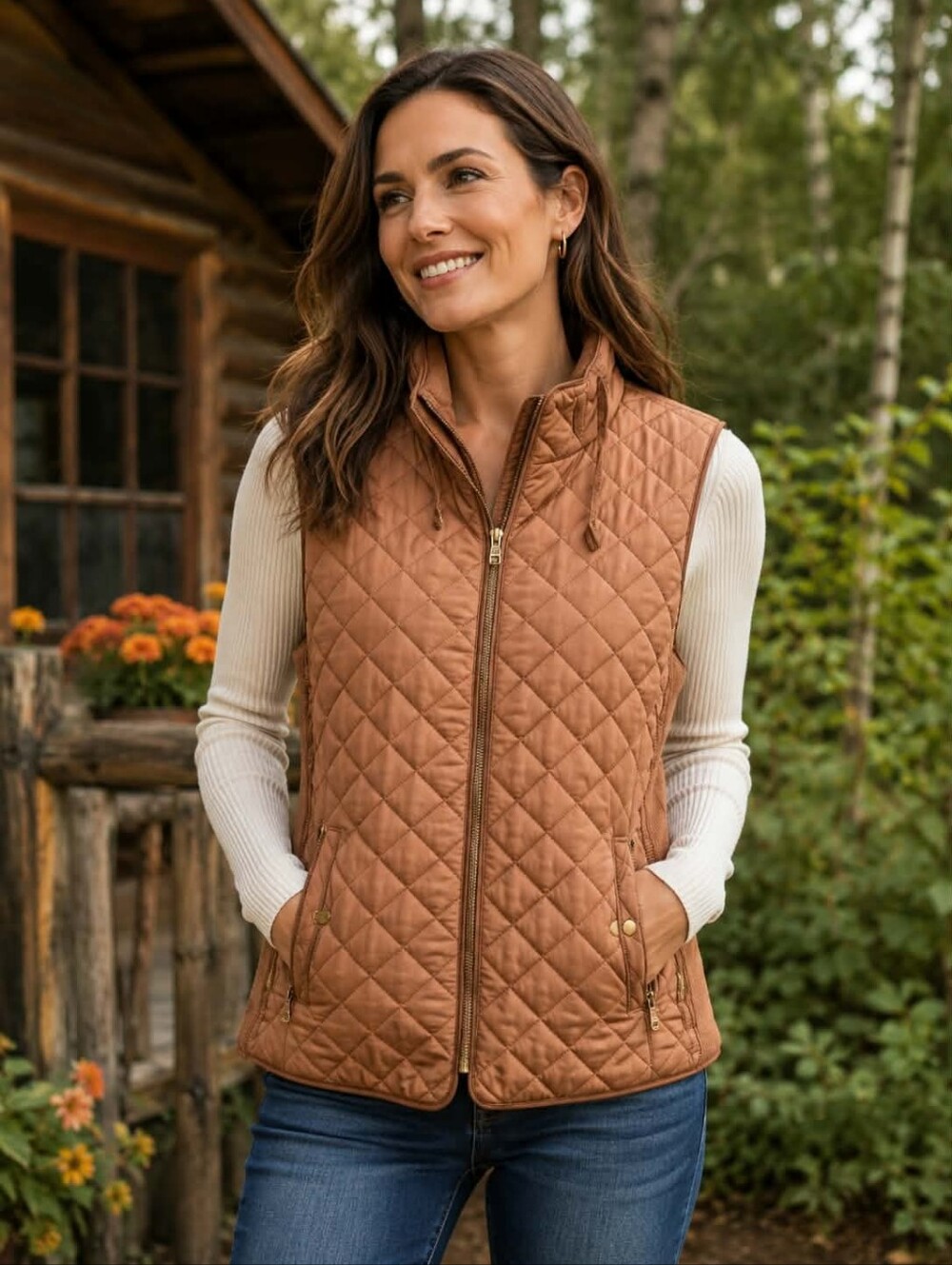 Chocolate Quilted Brown Vest with Gold Hardware